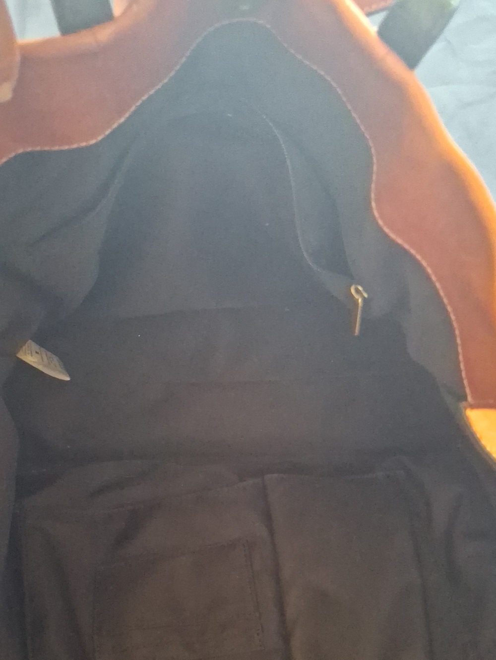 Fossil Chestnut Brown Leather Messenger Tote with Striped Strap - Picture 6 of 6